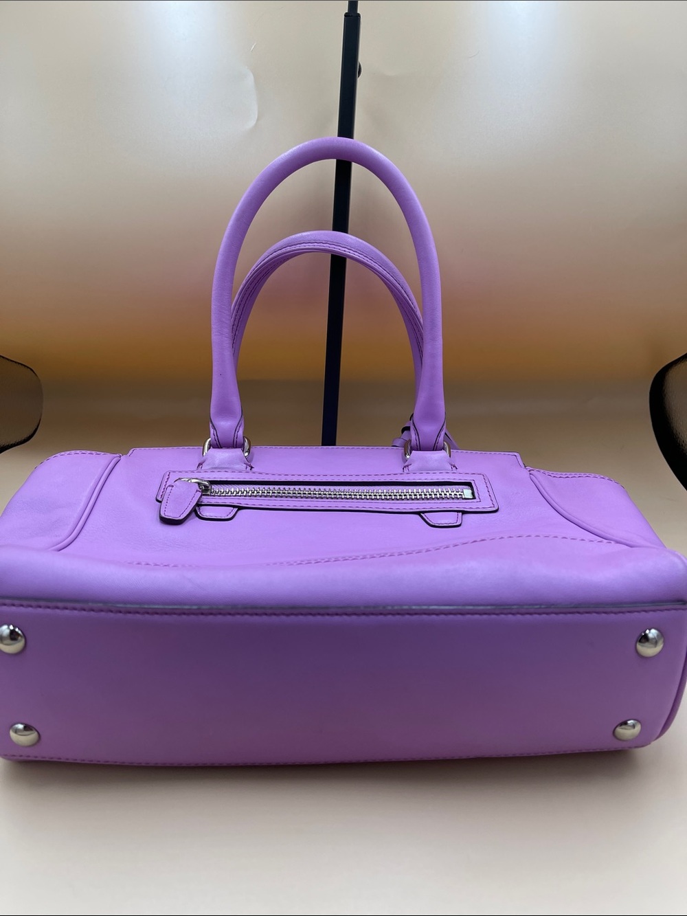 Coach Purple Leather Tote with Tassel Charm - Picture 3 of 9